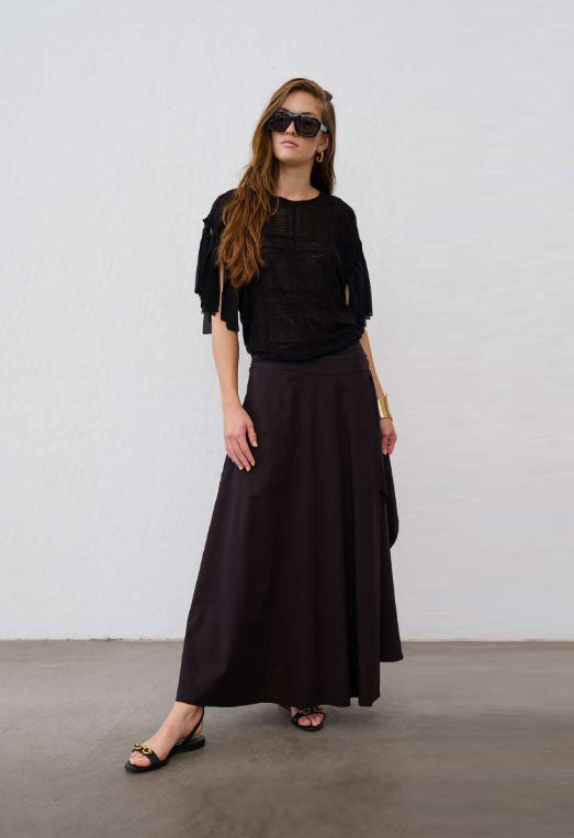 Floor Fringe Sleeve Knit Black