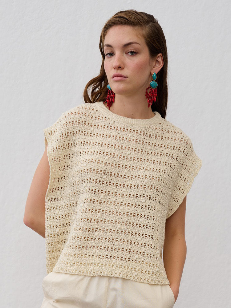 Floor Sleeveless Knitted Sweater Cream