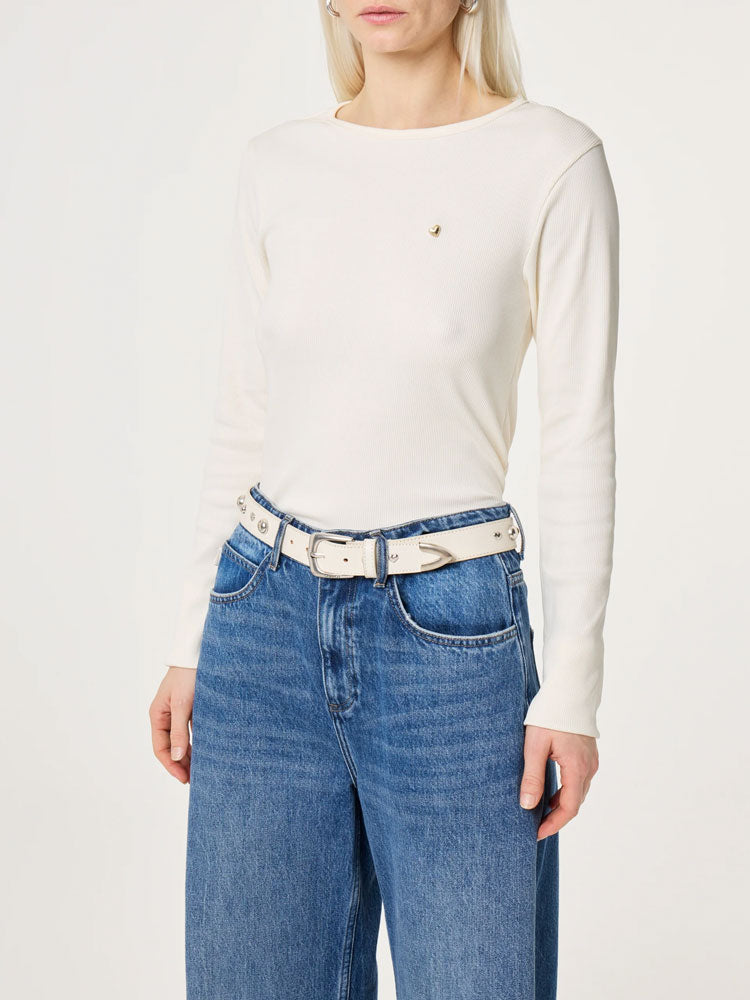 Fabienne Chapot Play of Studs Belt Leather Cosy White