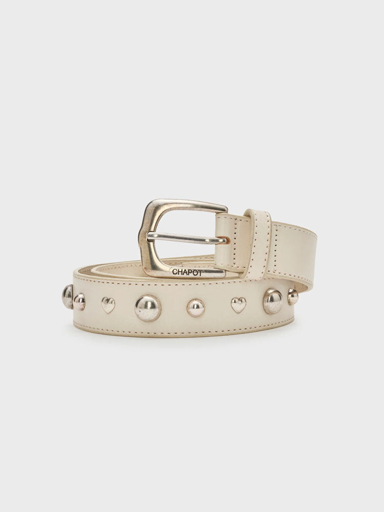 Fabienne Chapot Play of Studs Belt Leather Cosy White