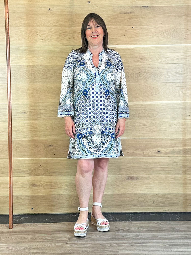 Hale Bob Teresa Short Printed Dress Blue