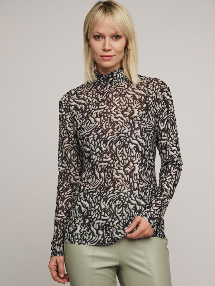 Rino &amp; Pelle Haylee Mesh Top Black &amp; Artichoke Doodle