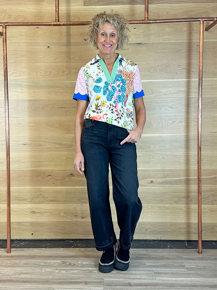 Herzen Silk Short Sleeve Collar Top Super Multi