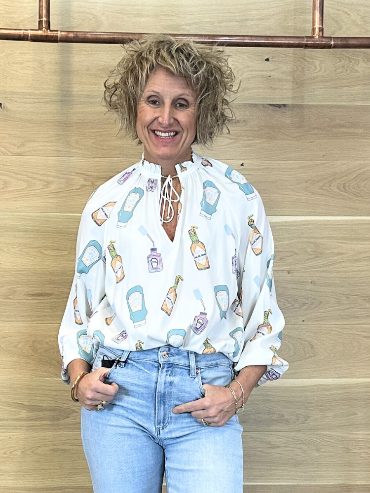 Herzens Silk Printed Bottle Blouse Aqua Multi