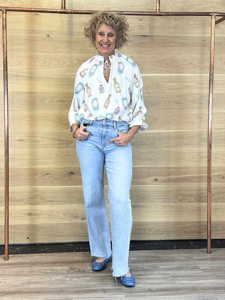 Herzens Silk Printed Bottle Blouse Aqua Multi