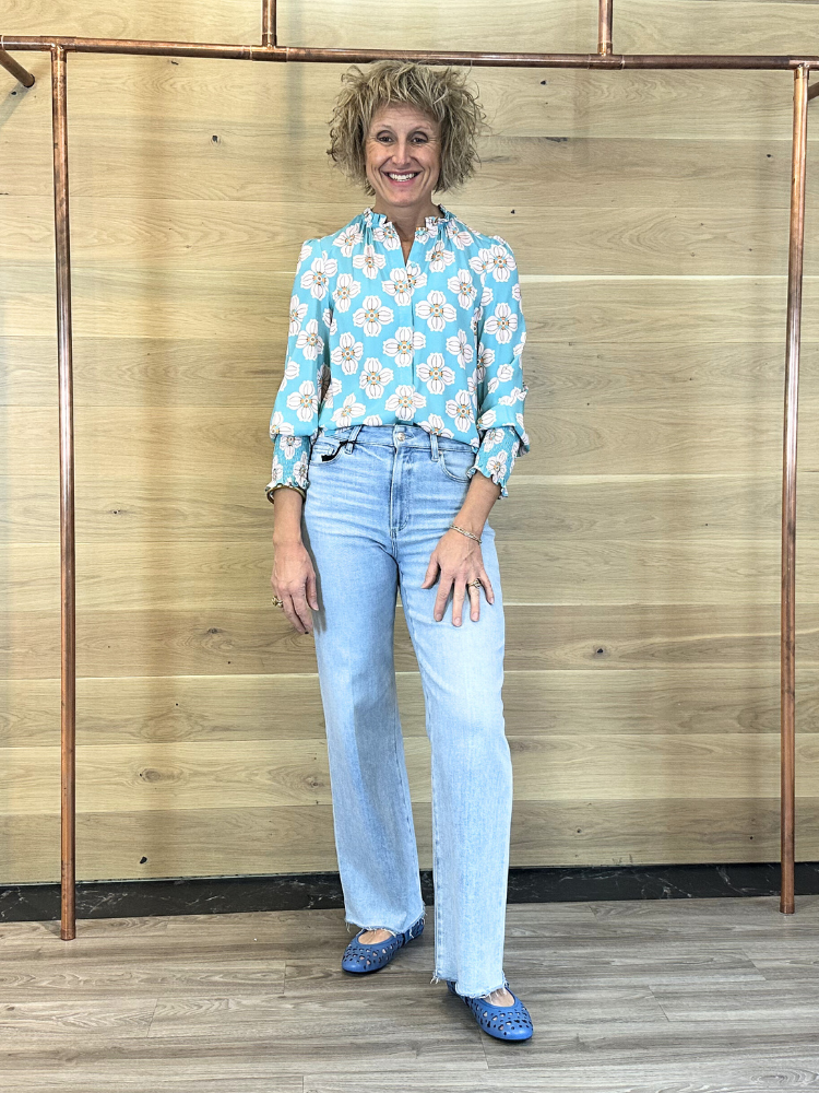 Herzens Silk Blouse Cyan Multi