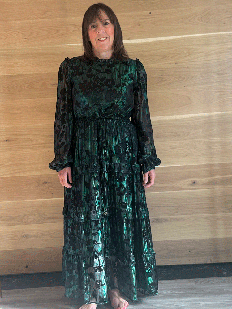 Emily Lovelock Maxine Lurex Jacquard Dress Green Black