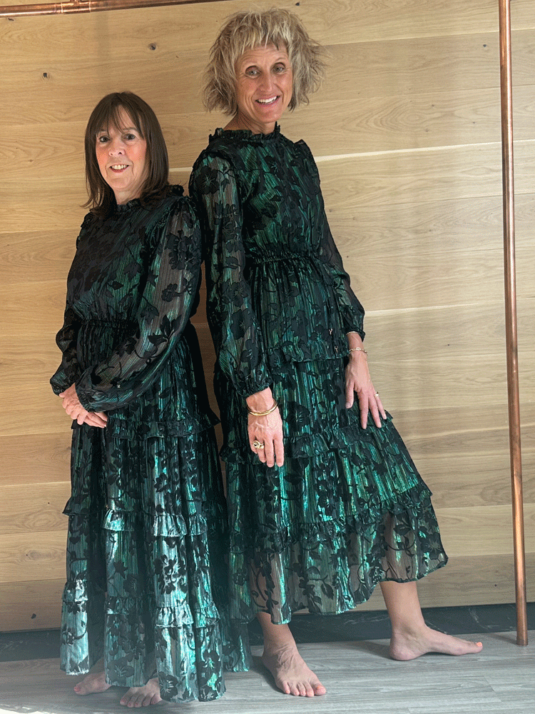 Emily Lovelock Maxine Lurex Jacquard Dress Green Black