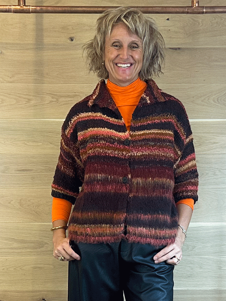 Floor Cardigan with 3/4 Sleeves Pomegranate