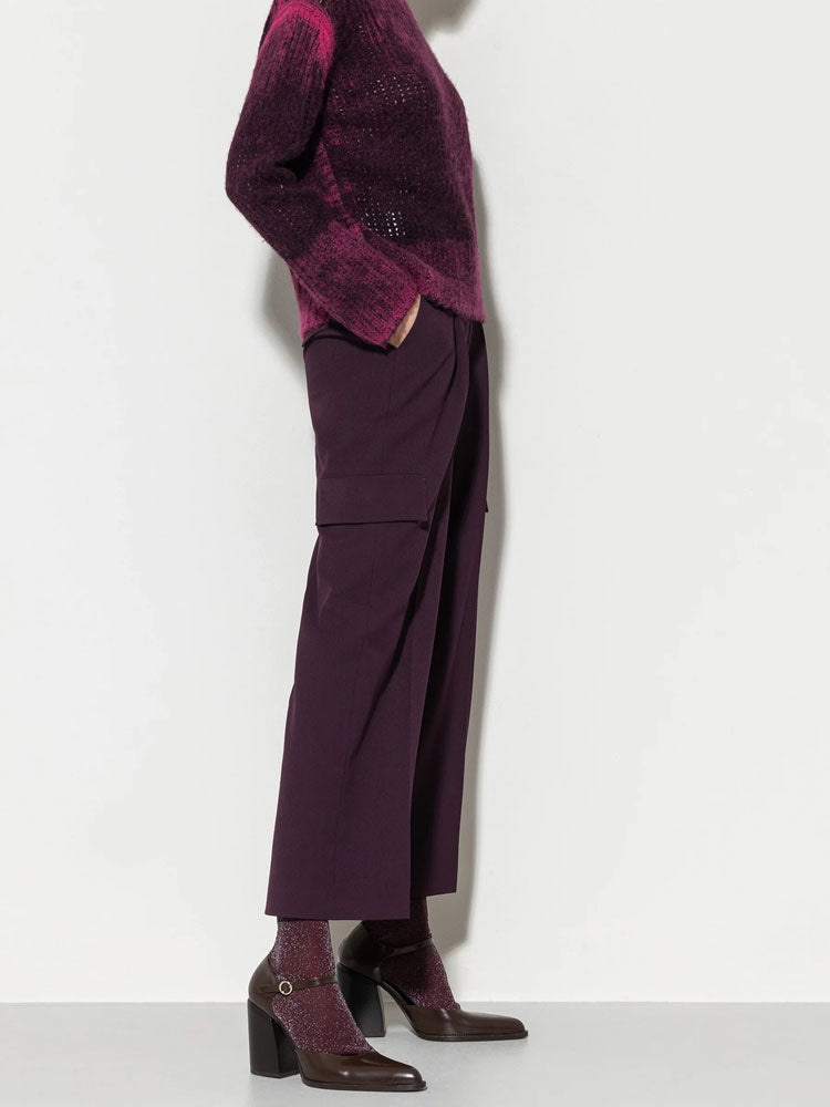 Luisa Cerano Cargo Trousers with Front Pleat Burgundy