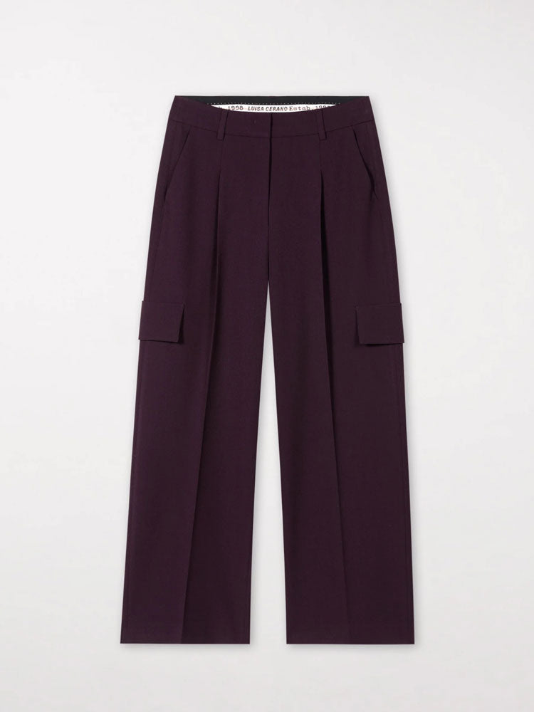 Luisa Cerano Cargo Trousers with Front Pleat Burgundy