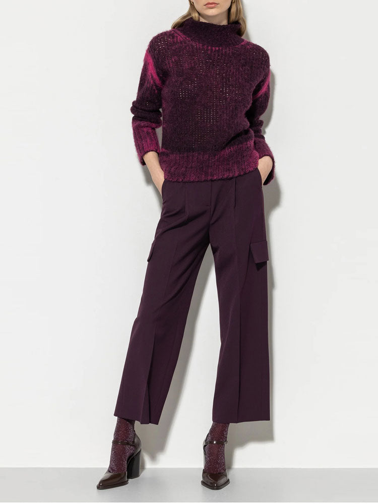 Luisa Cerano Cargo Trousers with Front Pleat Burgundy