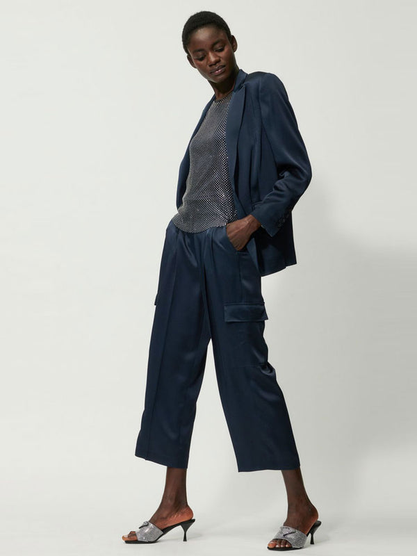 Luisa Cerano Satin Cargo Pants Petrol Blue - Renee’s