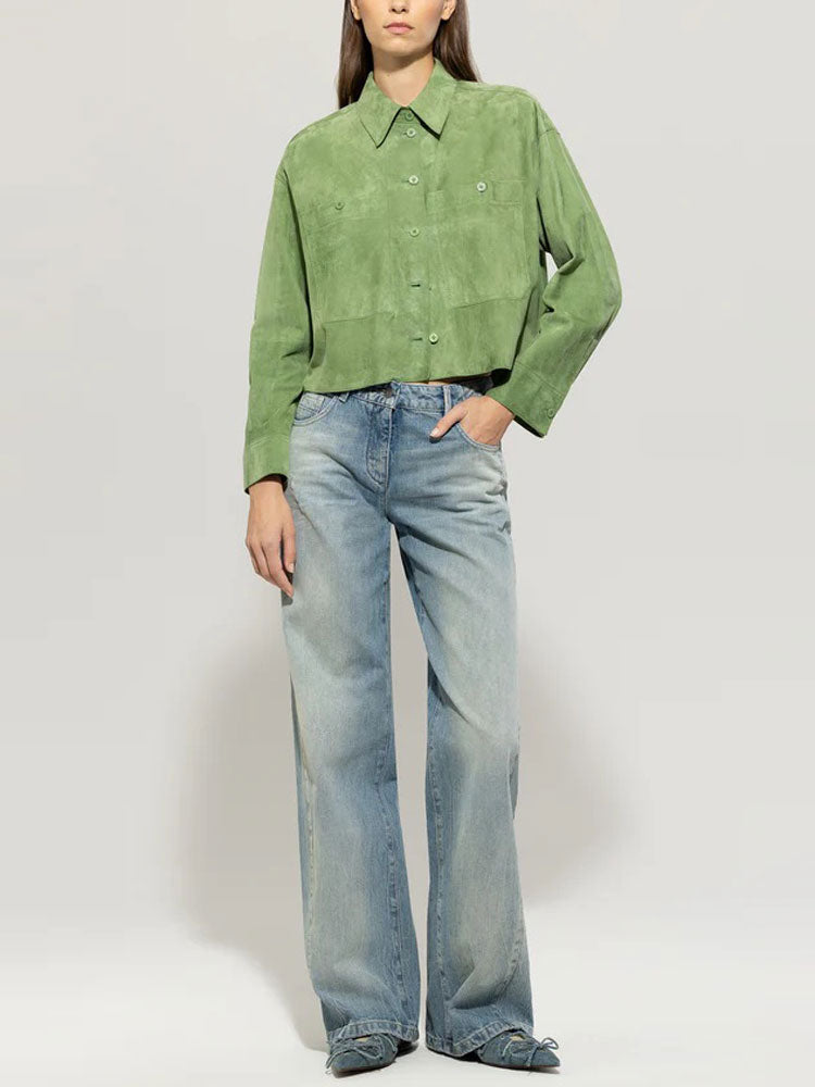 Luisa Cerano Suede Shirt Jacket Green