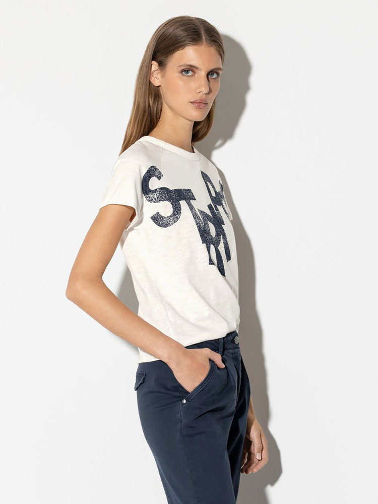Luisa Cerano T-Shirt with Printed Lettering Milk