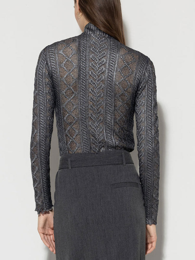 Luisa Cerano Turtleneck Top in Lace Dark Grey