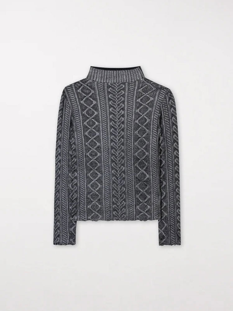 Luisa Cerano Turtleneck Top in Lace Dark Grey