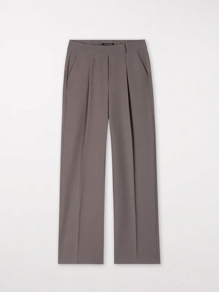 Luisa Cerano Wide Leg Trousers with Pleats Taupe