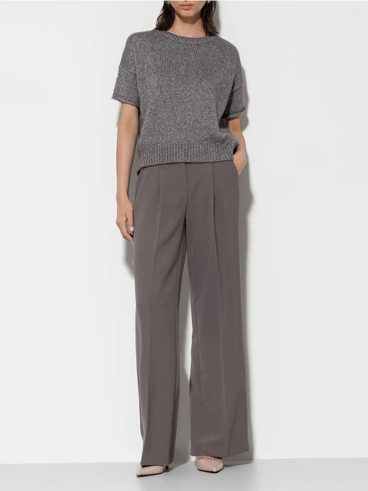 Luisa Cerano Wide Leg Trousers with Pleats Taupe