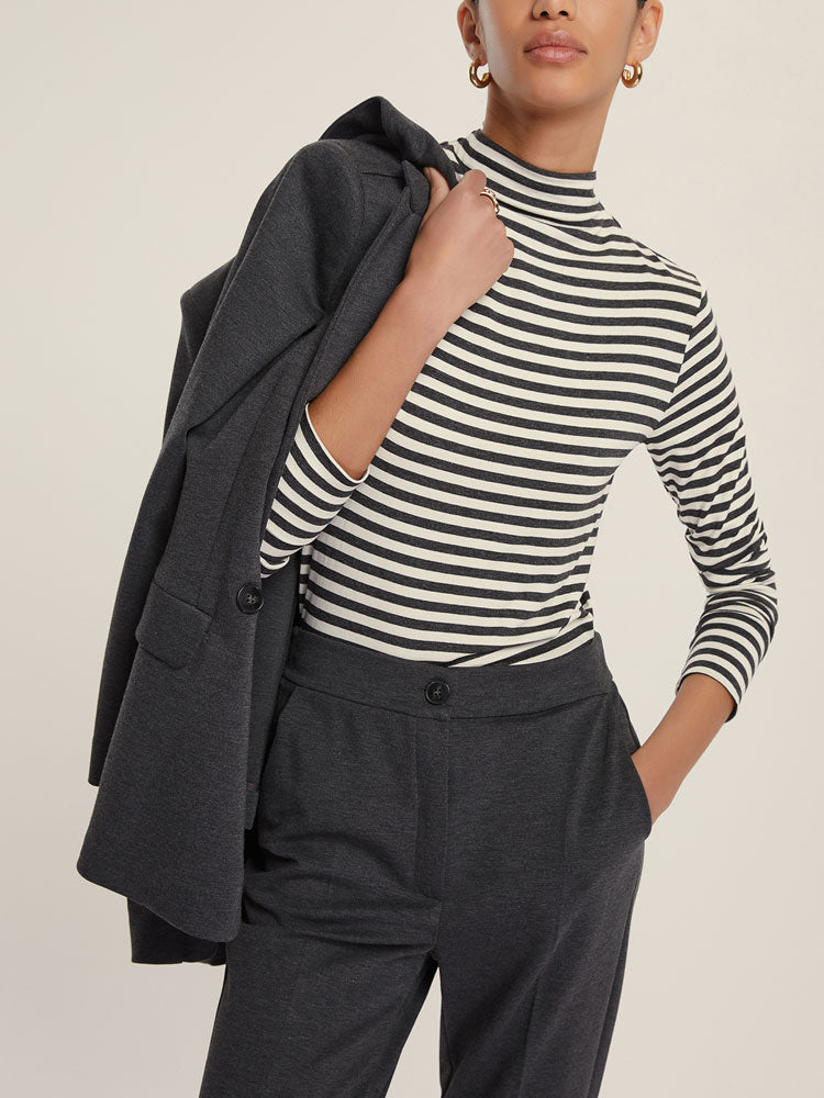 Emme Marella Maia Striped Roll Neck Dark Grey