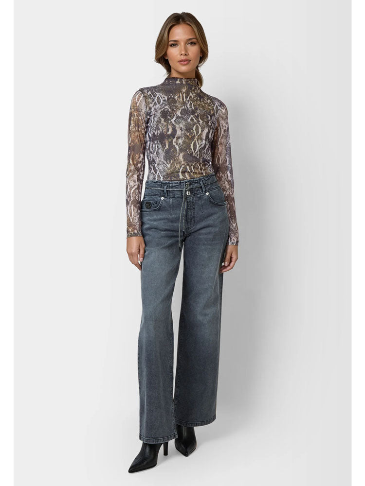 Marc Aurel Snake Print Mesh Top Khaki