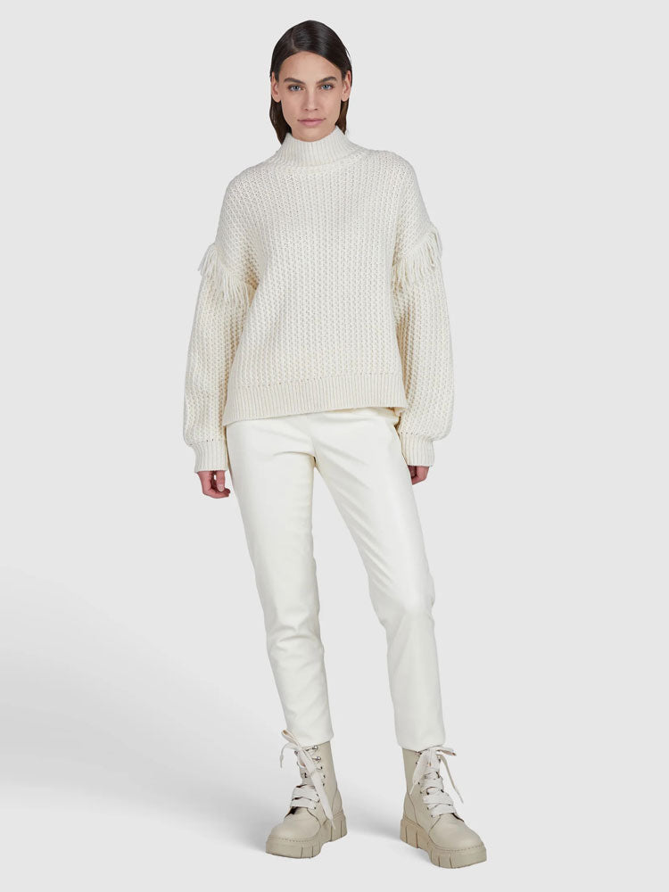 Marc Aurel Textured Jumper with Fringes Cream