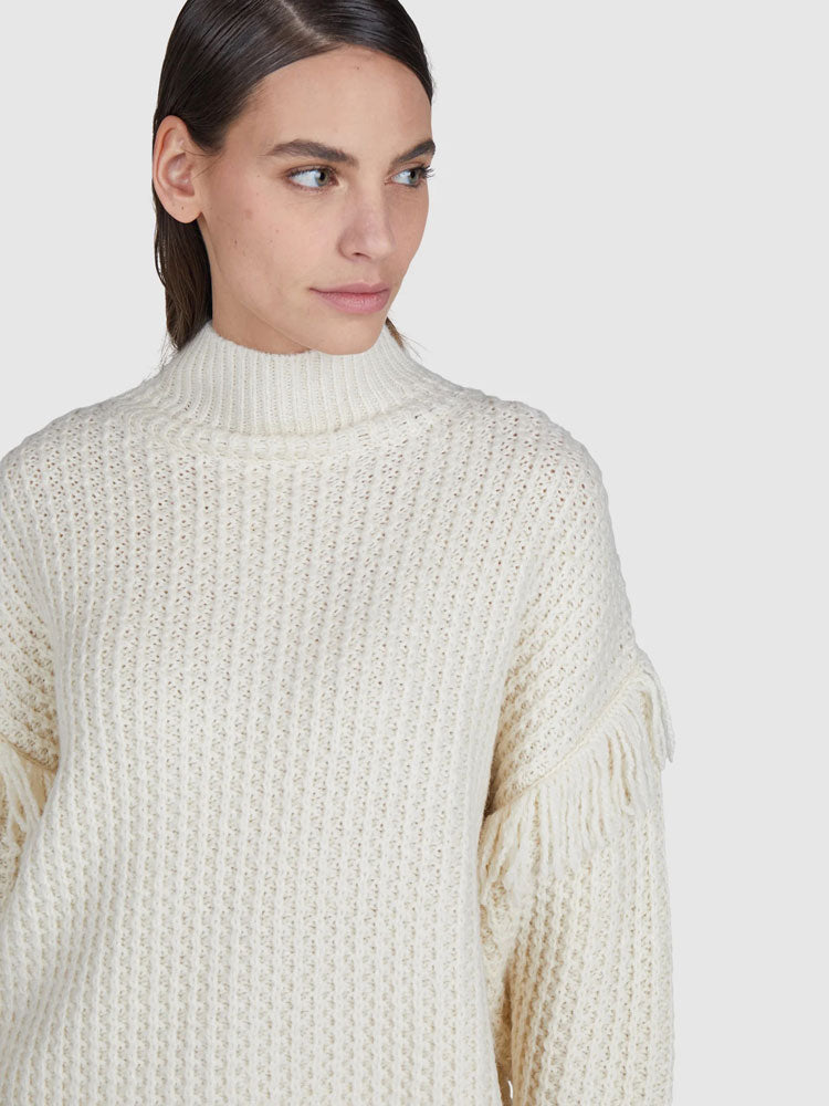 Marc Aurel Textured Jumper with Fringes Cream