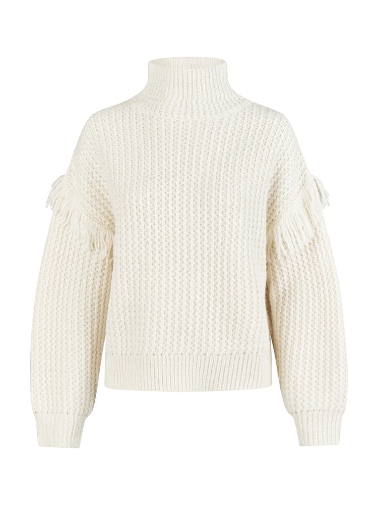 Marc Aurel Textured Jumper with Fringes Cream