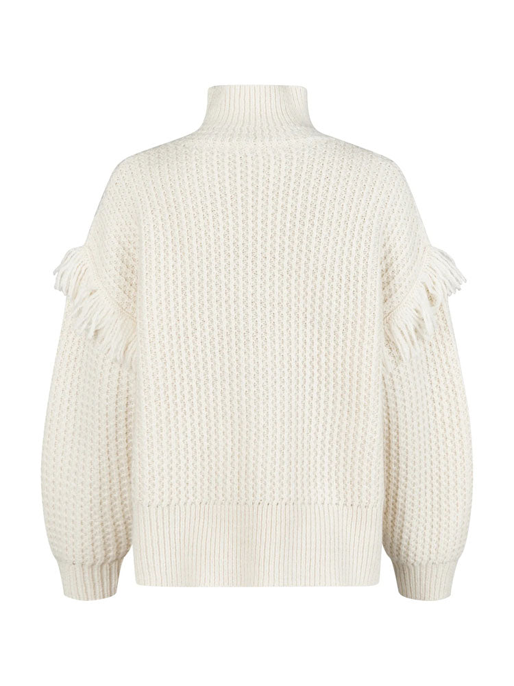 Marc Aurel Textured Jumper with Fringes Cream