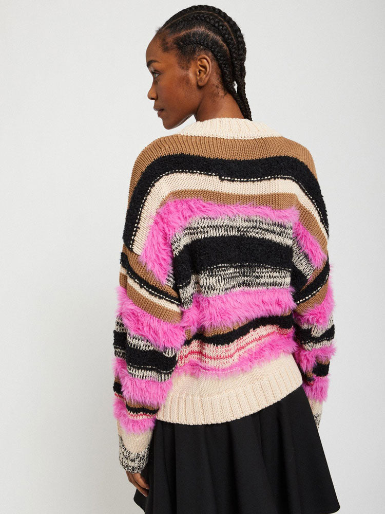 Ottod&#39;Ame Fringed Striped Jumper Pink