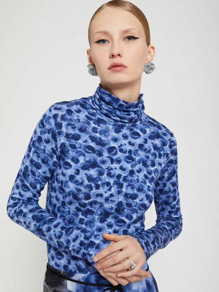 Ottod&#39;Ame Printed Turtleneck Top Blue