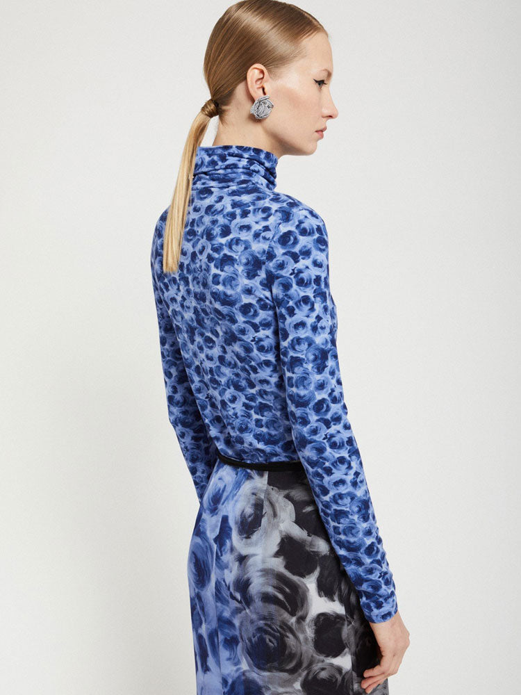 Ottod&#39;Ame Printed Turtleneck Top Blue