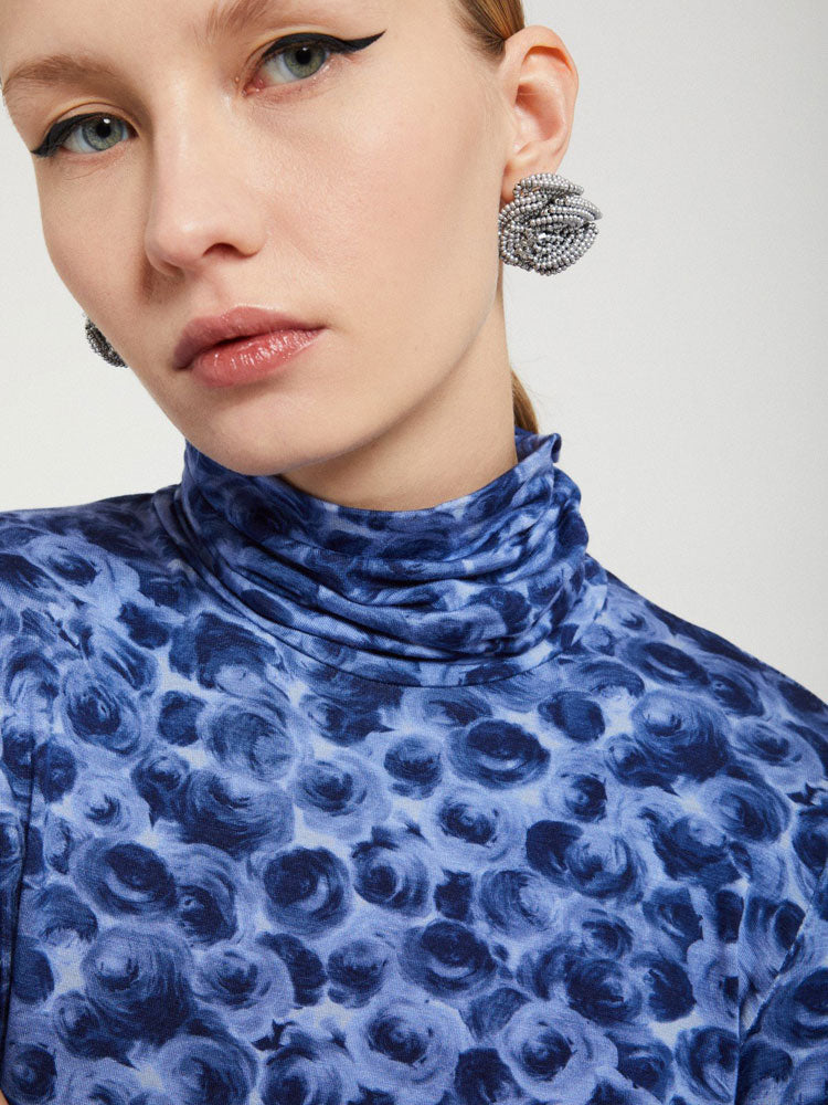 Ottod&#39;Ame Printed Turtleneck Top Blue