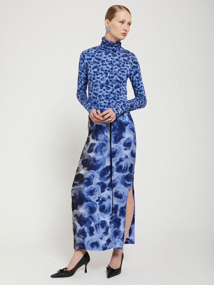 Ottod&#39;Ame Printed Turtleneck Top Blue