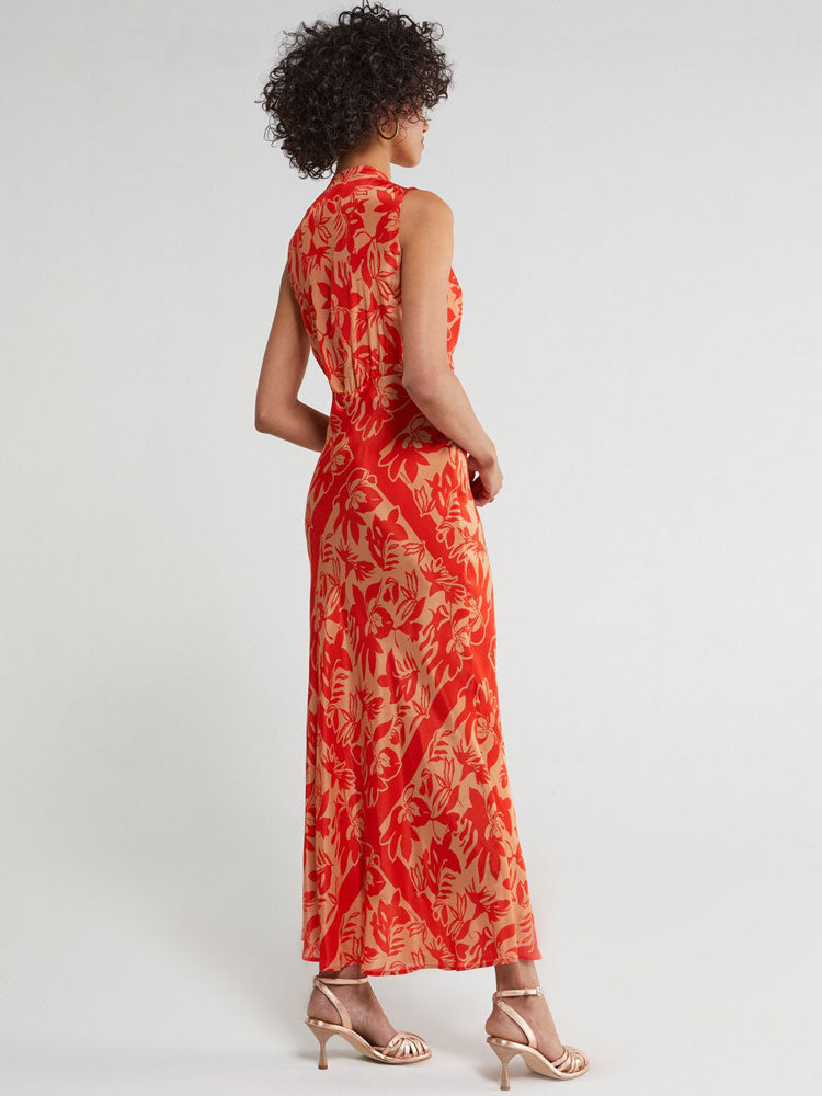Ottod&#39;Ame Printed Viscose Long Dress Coral