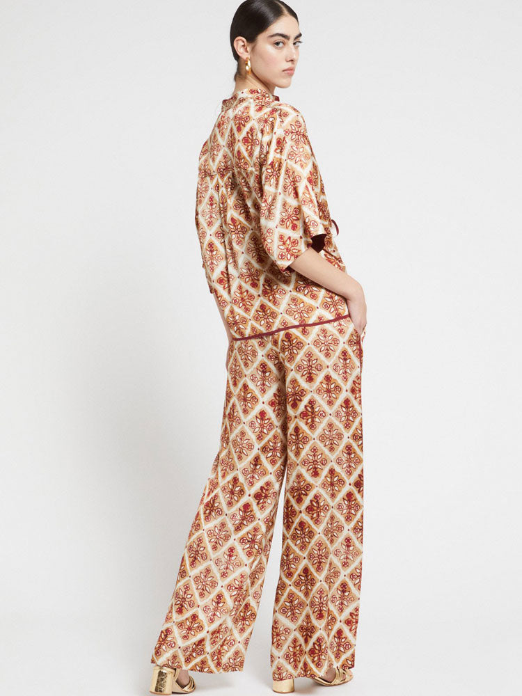 Ottod&#39;Ame Printed Viscose Palazzo Trousers Sand