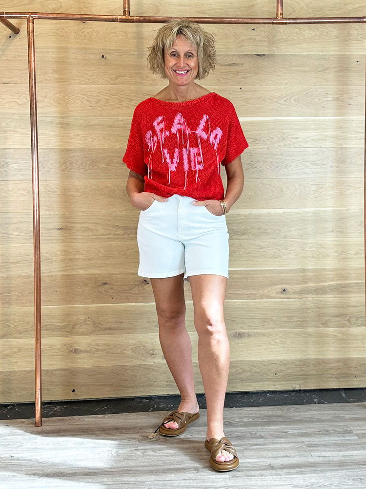 Oui Slogan Knit Red