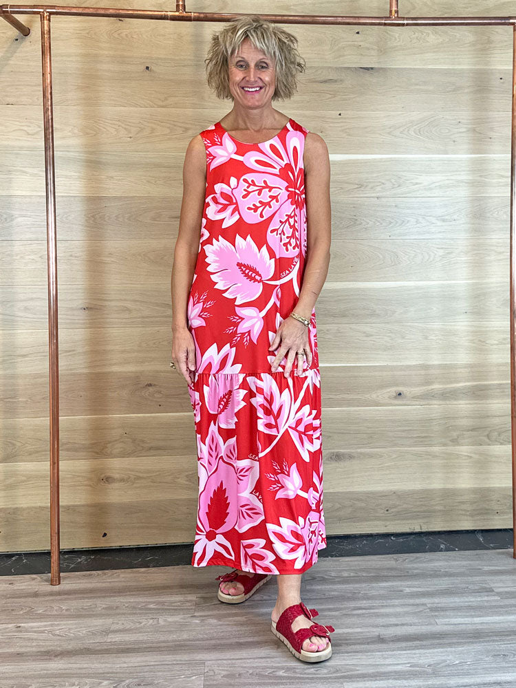 Oui Printed Dress Red &amp; Pink