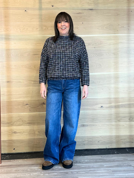 Oui Knitted Sweatshirt Style Jumper Black & Off-white