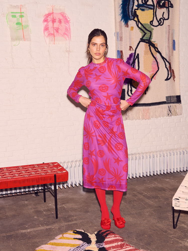 Pom Mesh Dress Splashing Fireworks