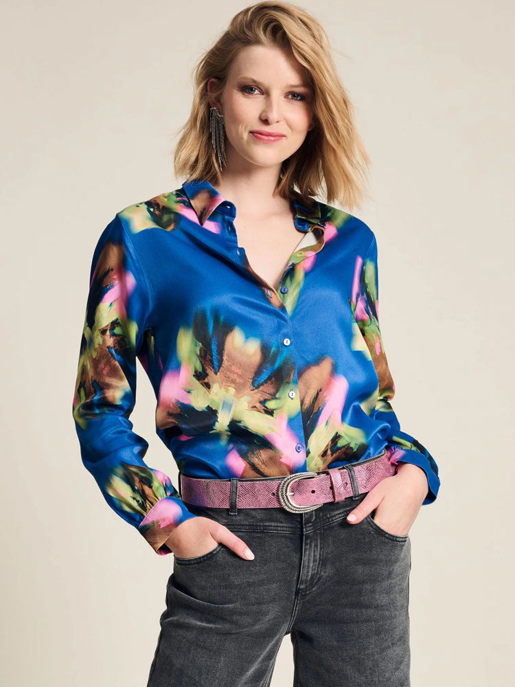 Pom Mila Blouse Satin Butterfly Blue