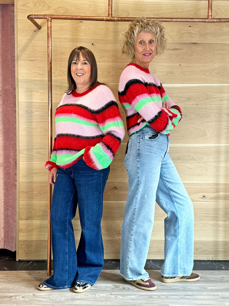 Pom Brushed Stripes Jumper Red &amp; Green