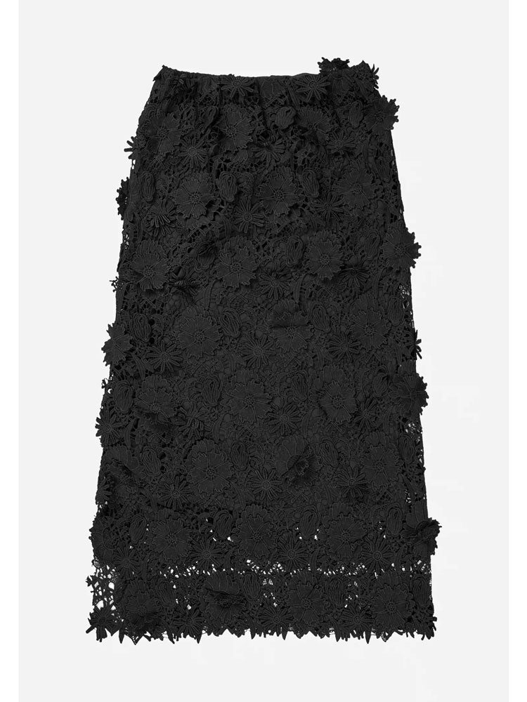 Munthe Pomi Black Floral Applique Skirt