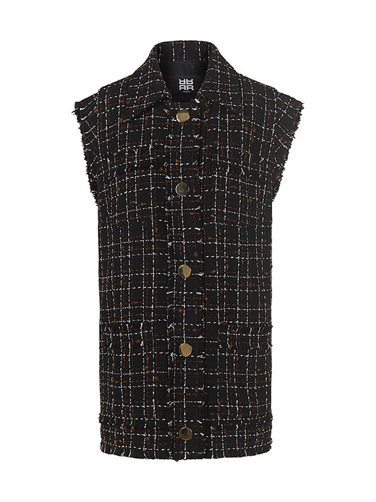 Riani Long Tweed Check Waistcoat Black Patterned