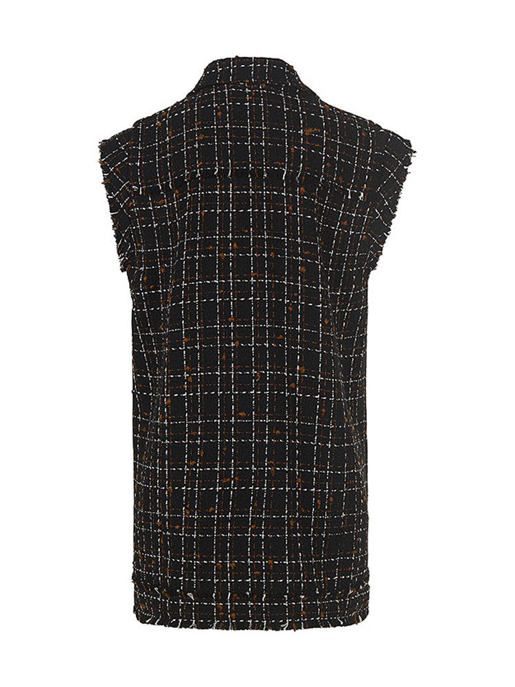 Riani Long Tweed Check Waistcoat Black Patterned