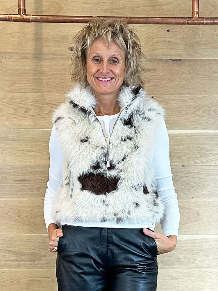 Rino & Pelle Nikki Faux Fur Waistcoat Cow Print