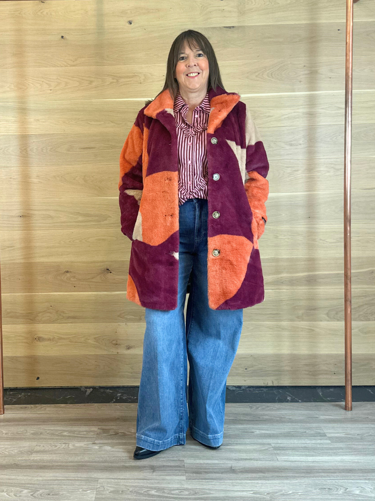 Rino &amp; Pelle Nonna Faux Fur Colour Block Coat