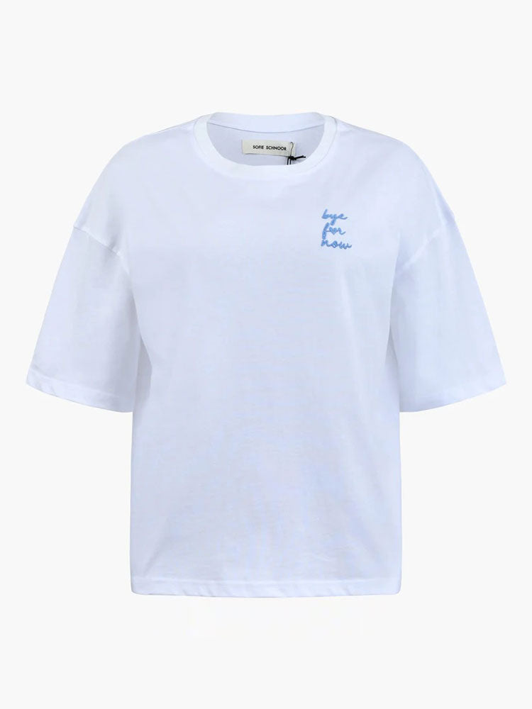 Sofie Schnoor Embroidered T-Shirt White &amp; Bright Blue