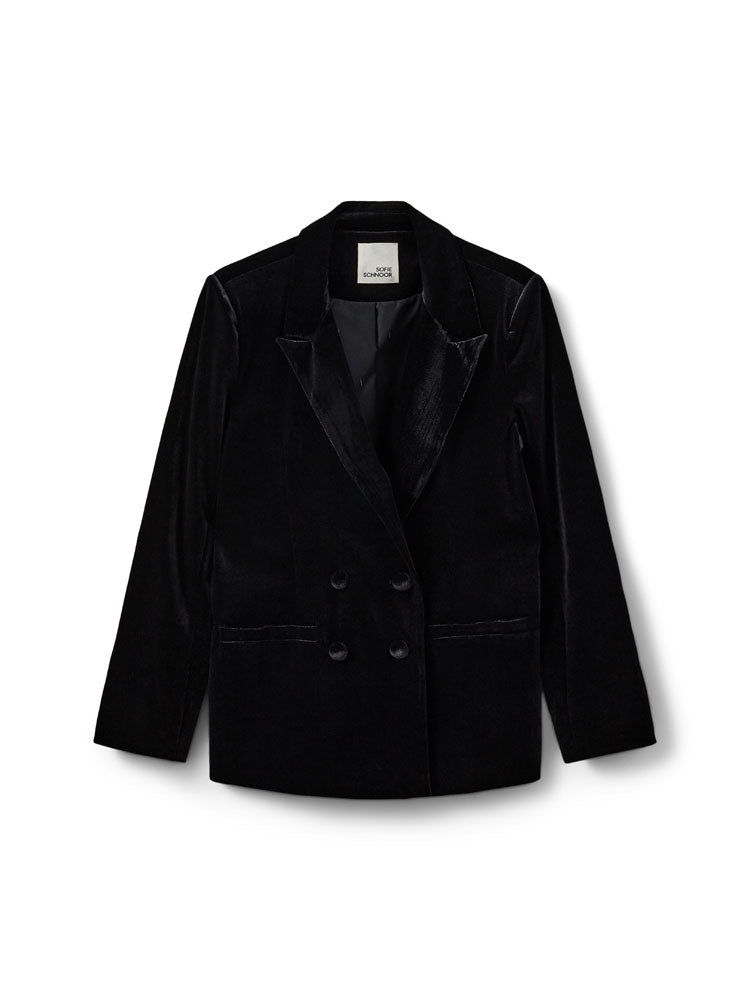 Sofie Schnoor Velvet Double-Breasted Blazer Black