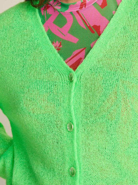 Pom Cardigan Neon Green